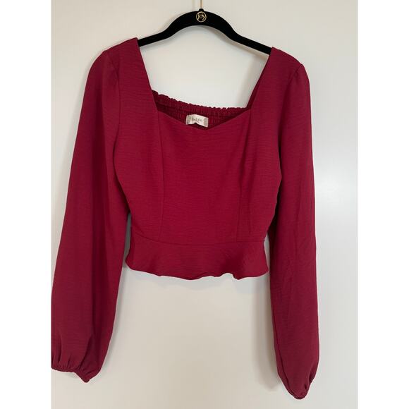 Altar’d State Long Sleeve Peplum Crop Top – Size Small – Red Wine Color - Picture 2 of 7